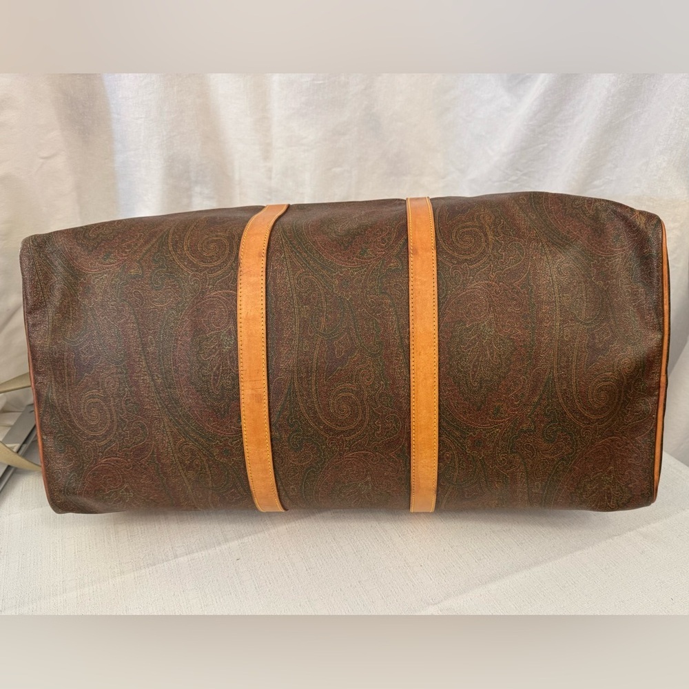 Etro Paisley Leather Trim Duffel Bag Travel Weekender Lock Key Strap COA - Picture 5 of 15